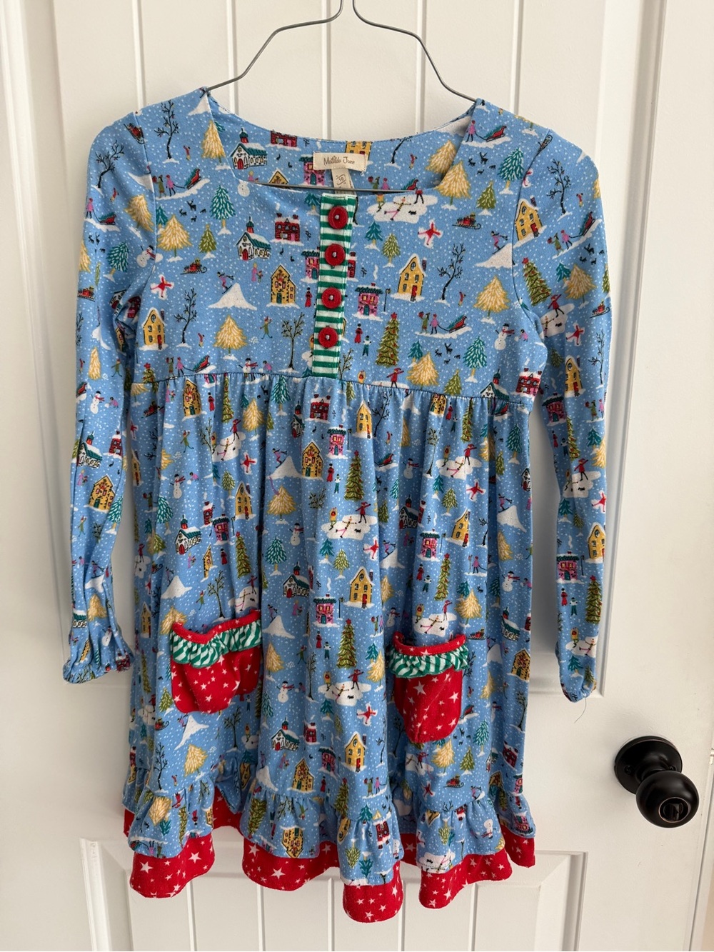 Matilda Jane Girls' 10 Blue Holiday Village Long-Sleeve nightgown Pjs Christmas